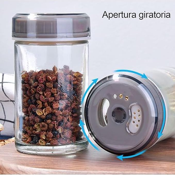 Rotating Spice Rack Organizer – 360° Turntable with 6 Glass Jars & Stainless Steel Lids