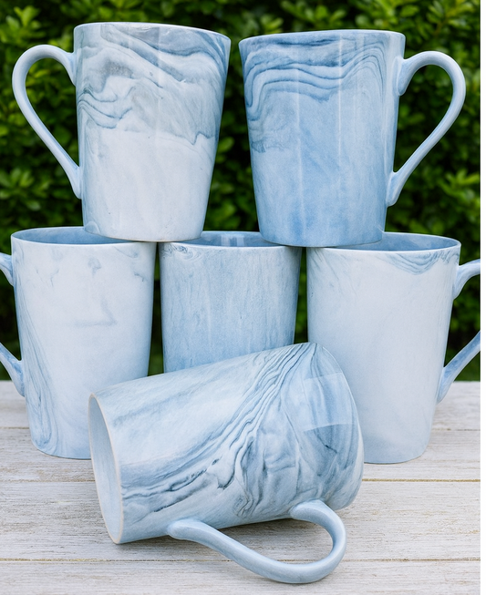Blue Marble Ceramic Mug Set (6pcs)