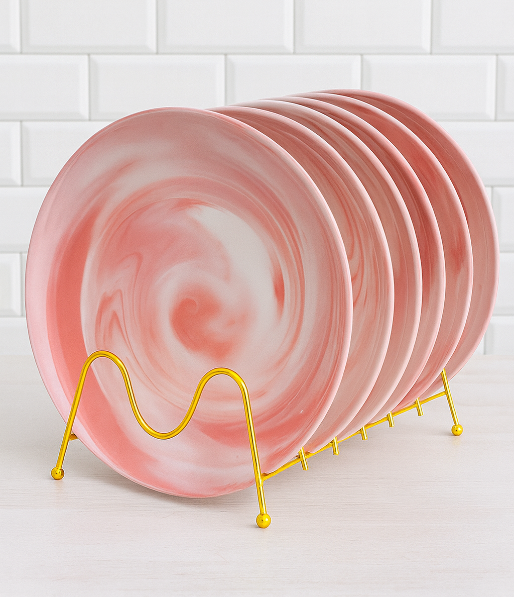Pink Marble Ceramic Plate Set (6pcs)