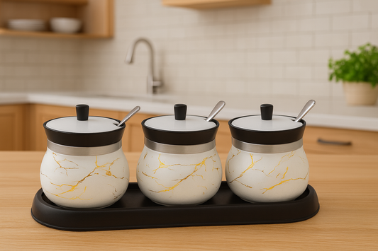 Marble Condiment set- Sugar, salt, pepper