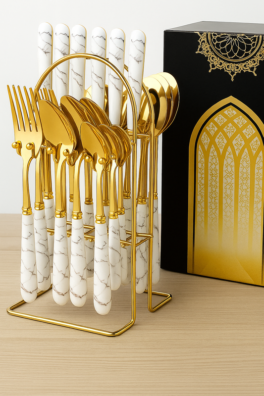 24pc Cutlery Marble set- Gold