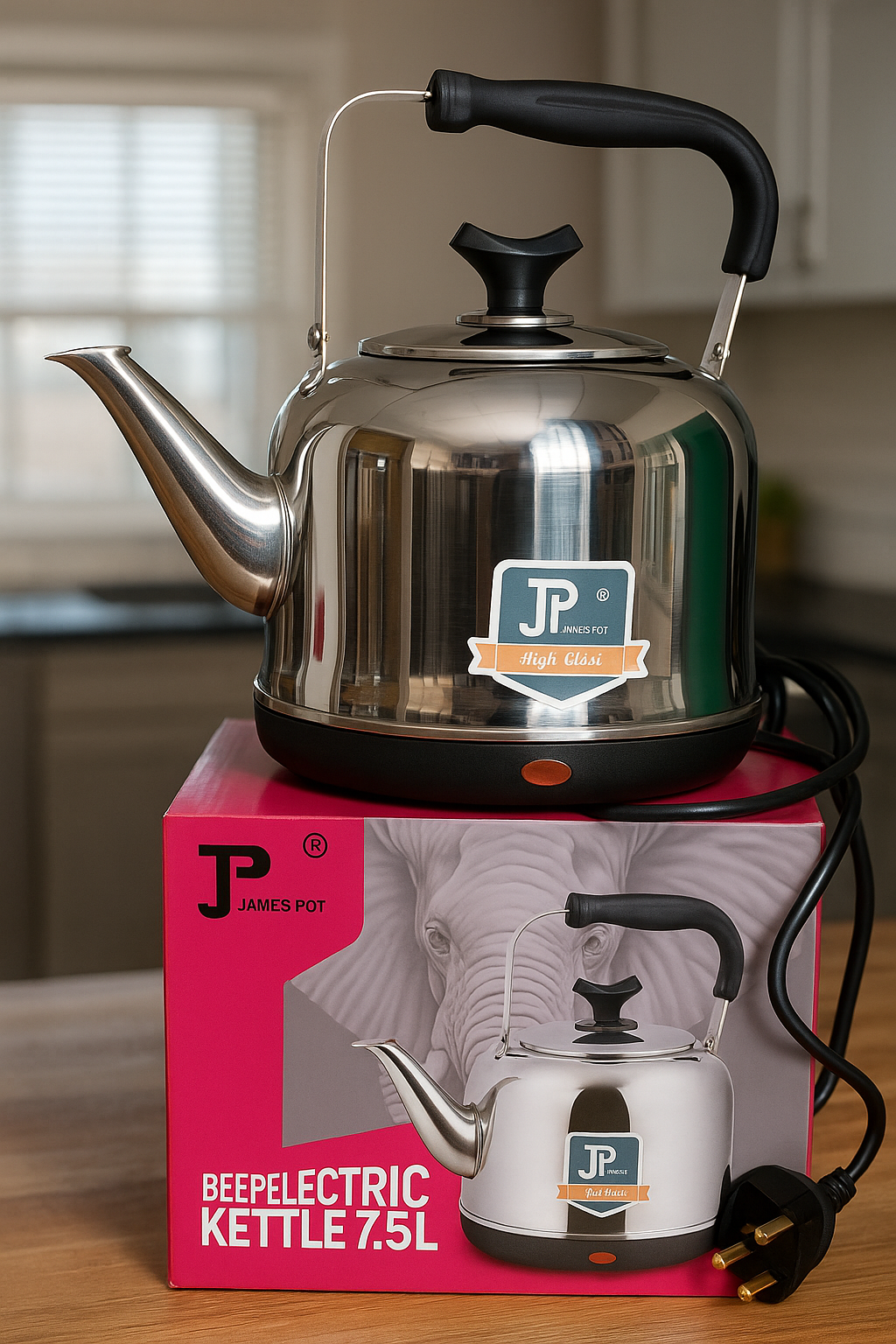 JP Jamespot 7.5L Beepelectric Stainless Steel Kettle – Extra Large Capacity | Fast Boil | Auto Shut-Off | Whistling Design