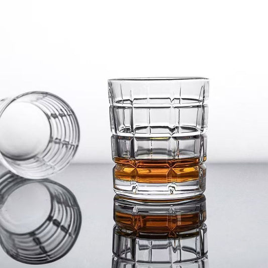 6 Piece Whisky Glass Set 320ml Grid-Pattern Heavy Base Tumblers