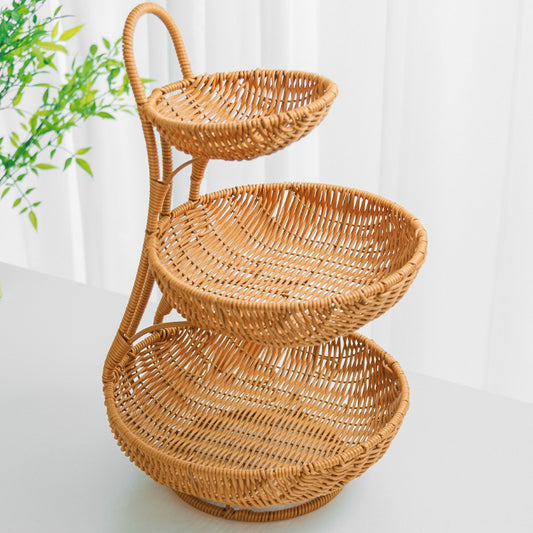 3-Tier Handmade Rattan Fruit Rack β Brown