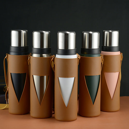 Premium 1000ml Vacuum Flask with Leather Carry Case