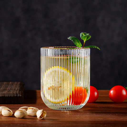 6-Piece Ribbed Glass Set.Elegant Textured Drinking Glasses for Water, Juice & Cocktails