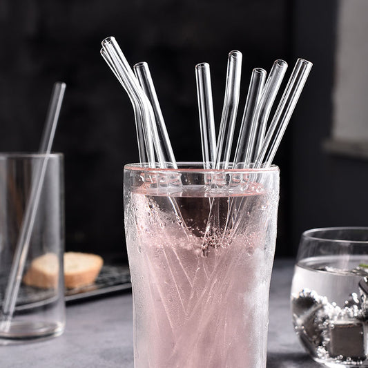 6pcs Clear Borosilicate Glass Straw Set + Cleaning Brush | Reusable Eco-Friendly Drinking Straws