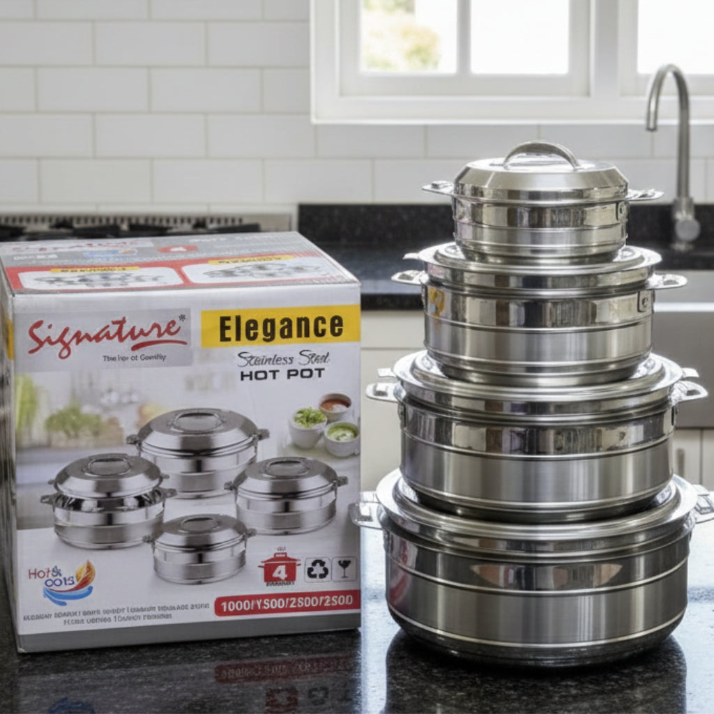 Signature Elegance Stainless Steel Hot Pot Set – 4 Pieces serveware