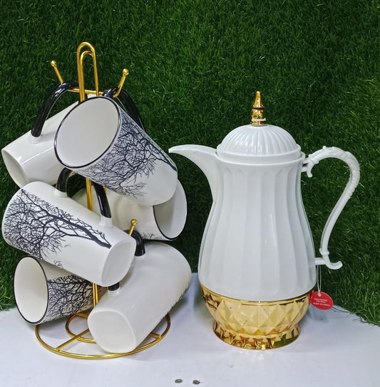 Tea set mugs and a flask 6 pieces