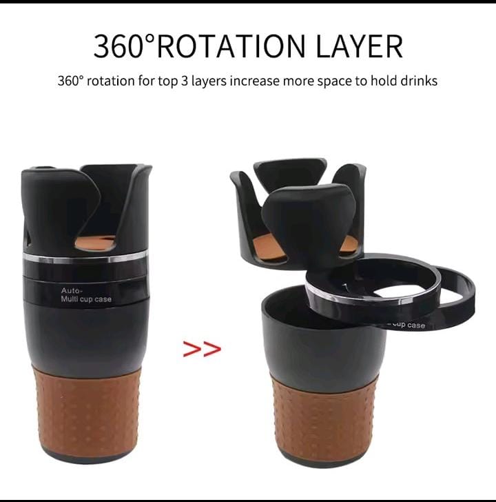 Adjustable 5-in-1 Multifunction Rotating Car Cup Holder – Black