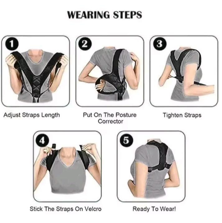 Adjustable Back Shoulder Posture Corrector Belt – Black