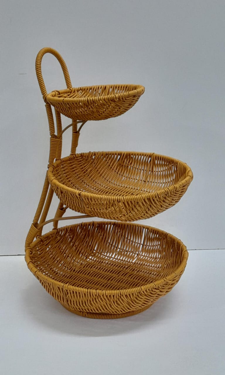 3-Tier Handmade Rattan Fruit Rack – Brown