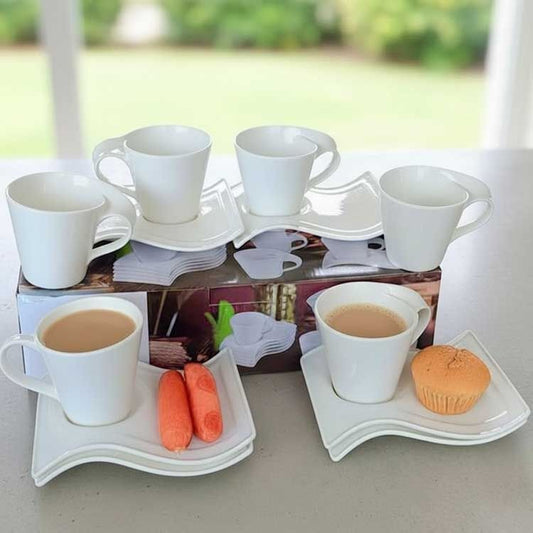 Luxurious 12-piece Modern Wave Cup & Saucer Set