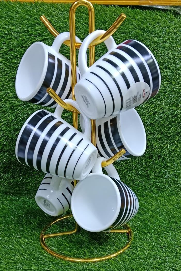 Striped Ceramic Mug Set (6pcs – 40cl)