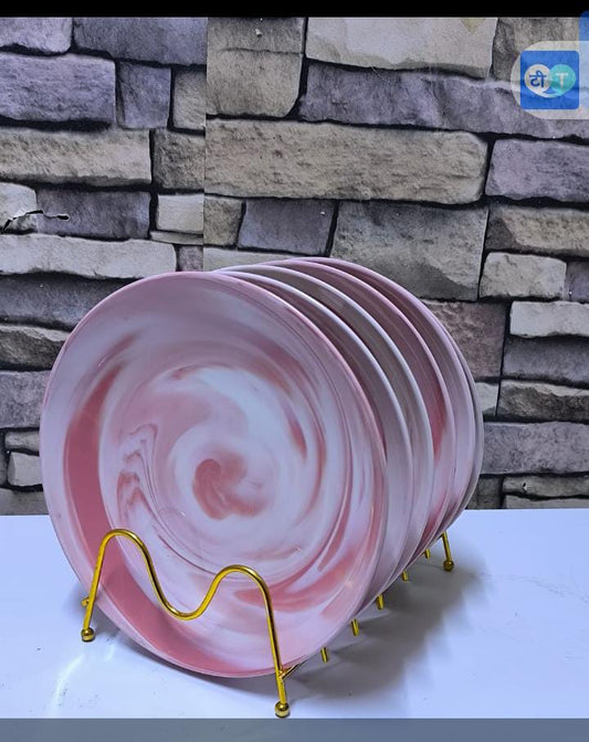 Pink Marble Ceramic Plate Set (6pcs)