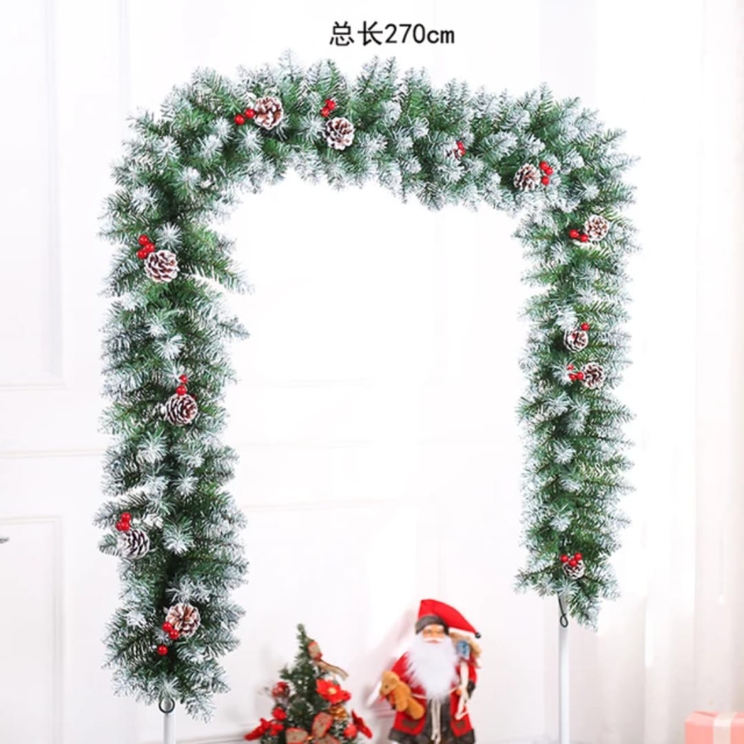 Decorated 2.7M Christmas Garland with Pine Cones & Red Berries