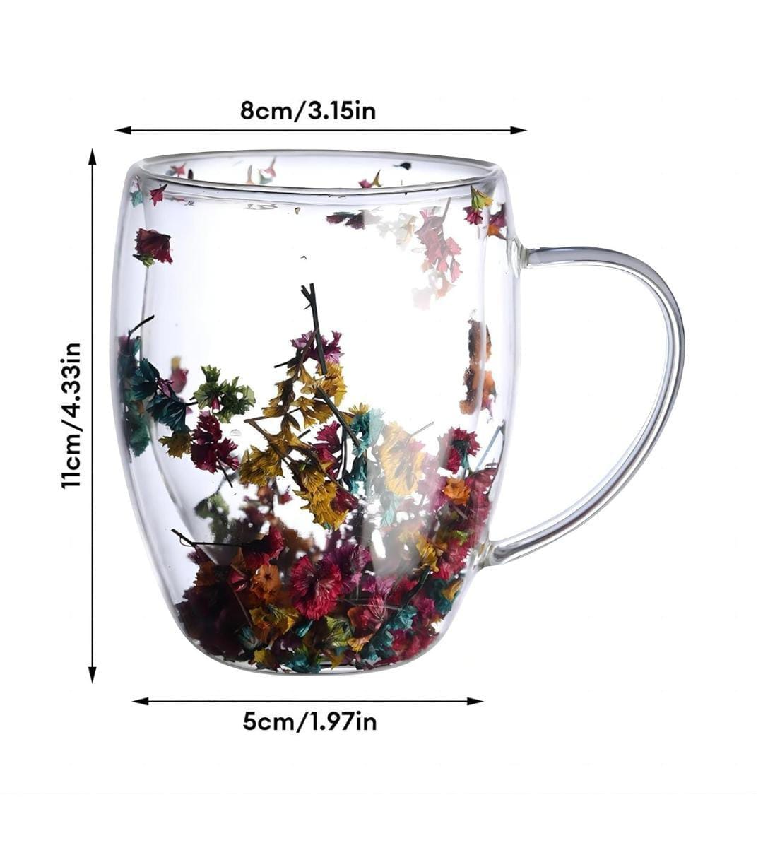 Decorated Floral Double-Wall Glass Cup β 3pc