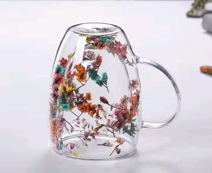 Decorated Floral Double-Wall Glass Cup β 3pc