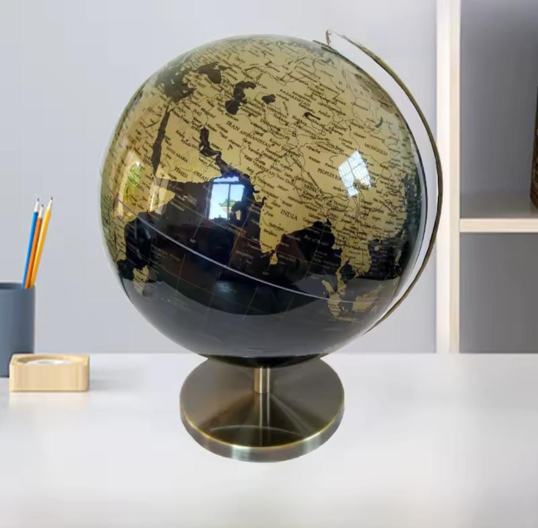 Elegant Rotating Atlas Globe β 27cm Height (Gold & Black Design)