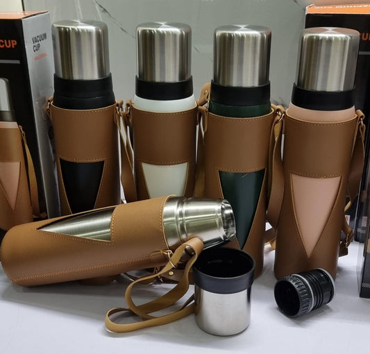 Premium 1000ml Vacuum Flask with Leather Carry Case