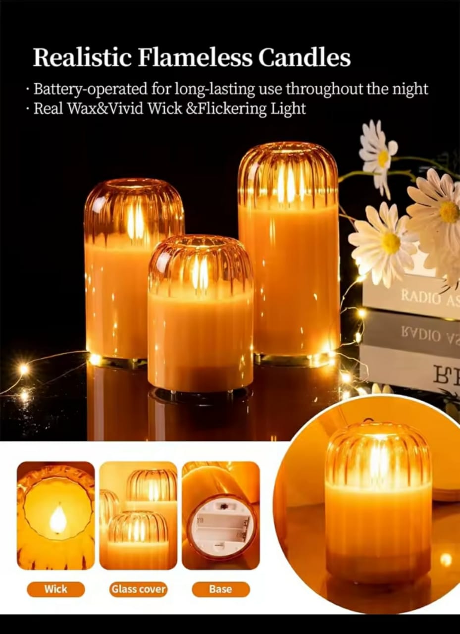 3 in 1 Advanced Glass LED Decor Candle Set
