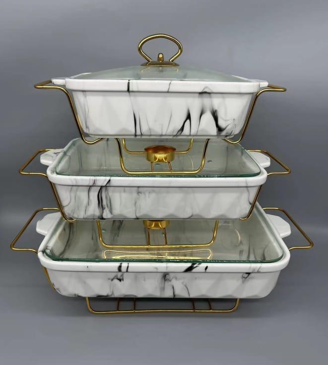 Marble Black 3 in 1 ceramic Chafing dishes serveware