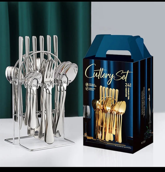 Stainless Steel Cutlery Set with Stand -24-Piece
