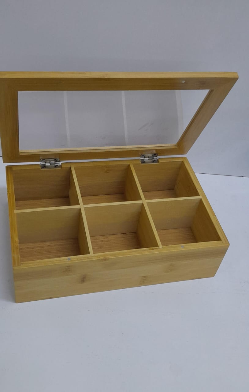 6-Slot Bamboo Wooden Teabag Organizer