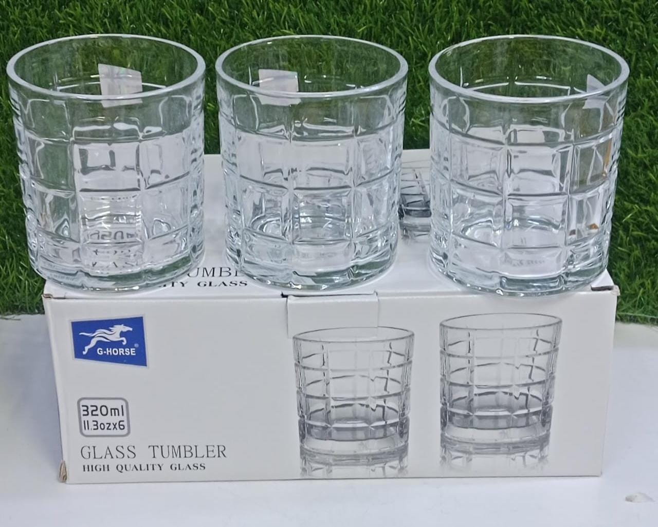 6 Piece Whisky Glass Set 320ml Grid-Pattern Heavy Base Tumblers