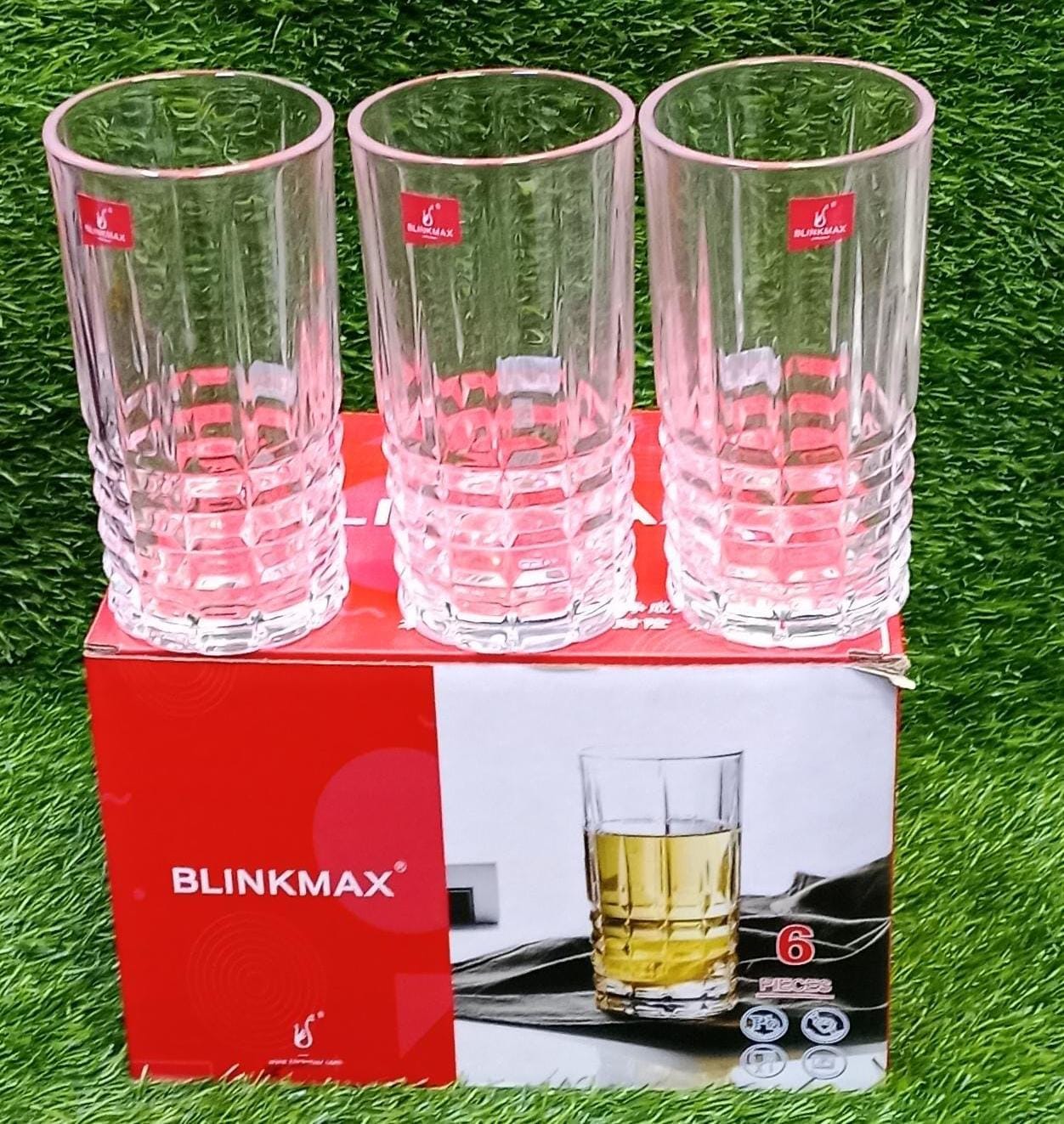 Blinkmax 6-Piece Glass Set.Durable Textured Tall Drinking Glasses for Water & Juice