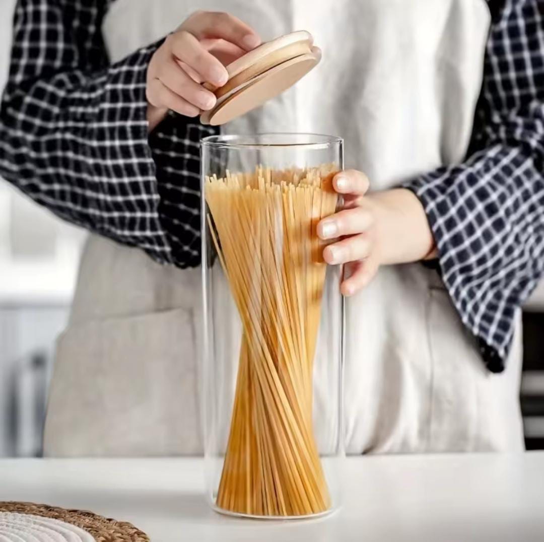 2000ml Glass Storage Container, Borosilicate with Bamboo Lid for Cereal, Spaghetti & Pantry