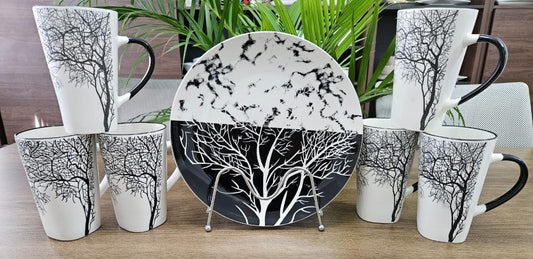 Black & White Tree Design Dinner Set (12pcs)