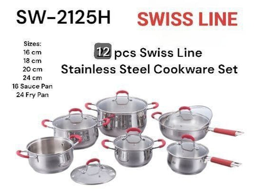 12-Piece Swiss Line Stainless Steel Cookware Set (SW-2125H)
