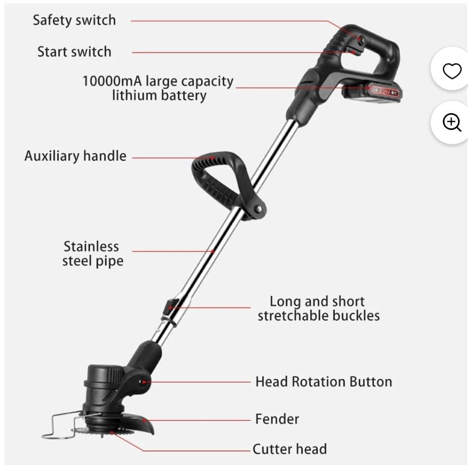 Cordless Electric Lawn Mower & Foldable Adjustable Trimmer