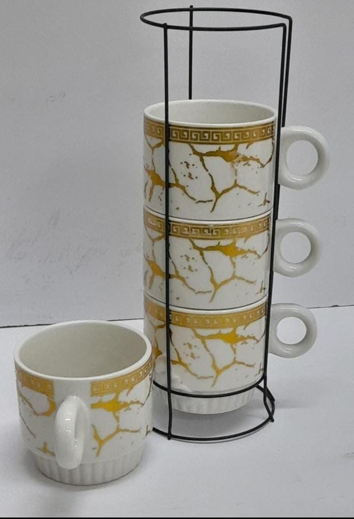 Space-Saver Stackable Coffee Cups with Stand