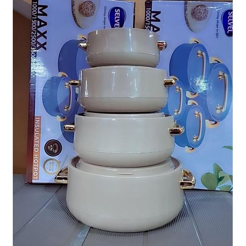 Selvel MAXX 4-Piece Premium Hot Pot Set – White with Gold Handles serveware