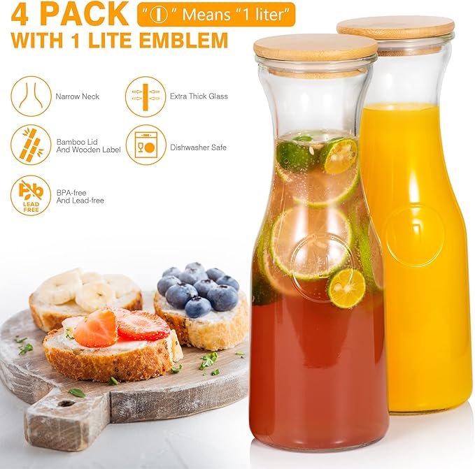 Elegant Glass Carafes with Lids β 1 Litre | Perfect for Wine, Juice & More