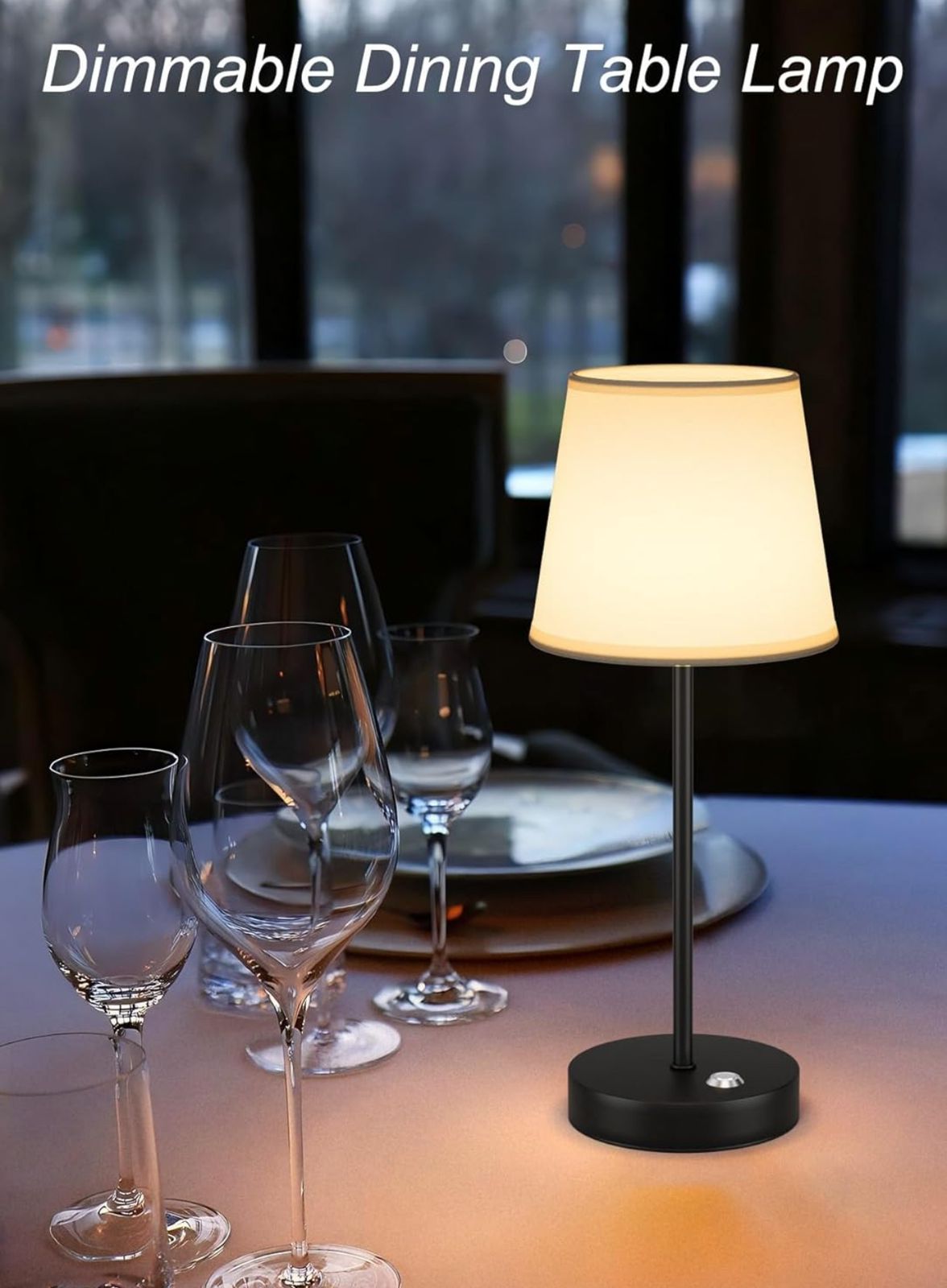 Cordless LED Table Lamp – Rechargeable, Touch Dimmable Light with Fabric Shade
