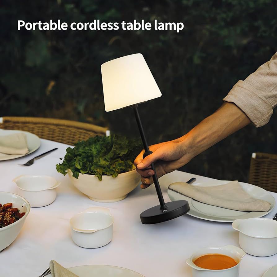 Cordless LED Table Lamp – Rechargeable, Touch Dimmable Light with Fabric Shade