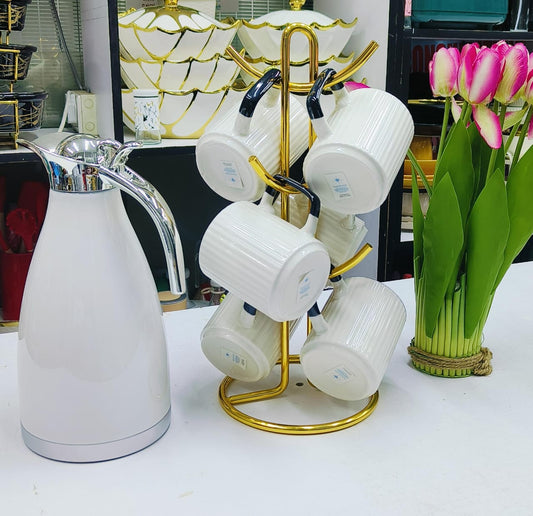 tea set mugs and a flask 6 pieces