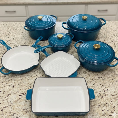 NSFE 11 PCS Enamel Cast Iron Cooking Pots Set