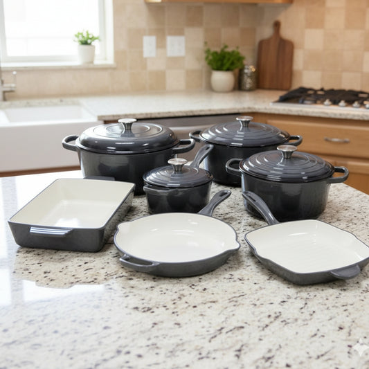 NSFE 11 PCS Enamel Cast Iron Cooking Pots Set