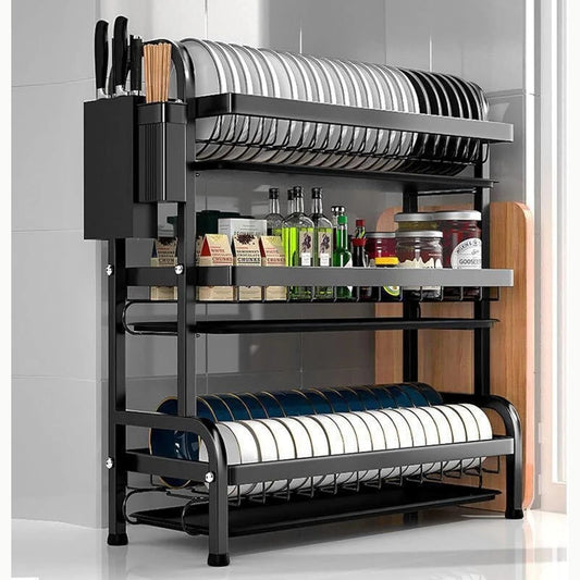 3-Tier Large Capacity Dish Rack with Utensil Holder, Cutting Board Holder, Drain Board Tray for Kitchen Counter Storage
