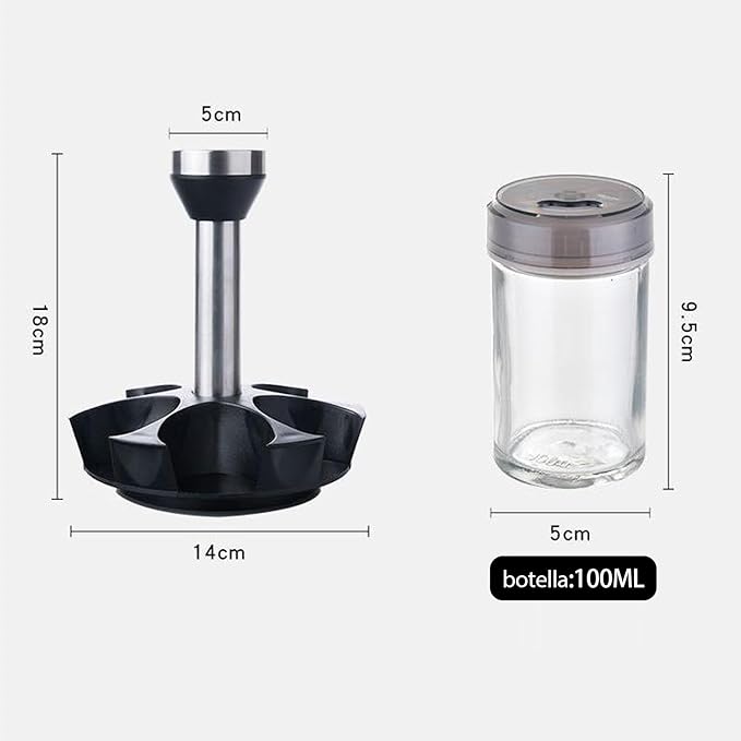 Rotating Spice Rack Organizer – 360° Turntable with 6 Glass Jars & Stainless Steel Lids