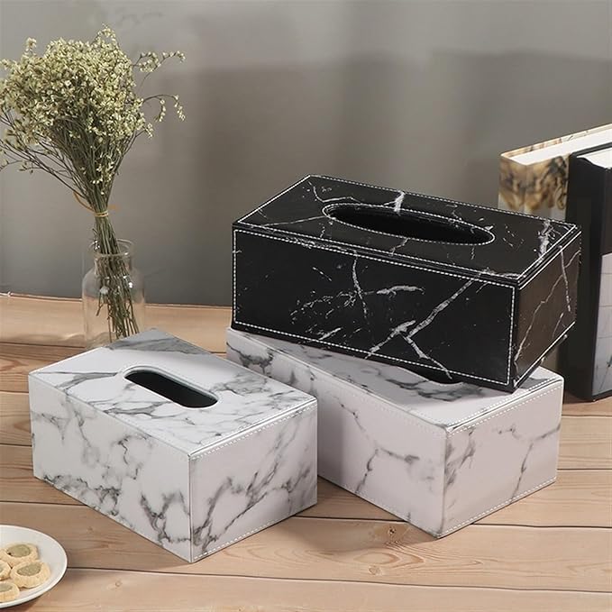 Black & Gold Marble Tissue Box Cover – Modern Bathroom Tissue Holder with Secure Lock