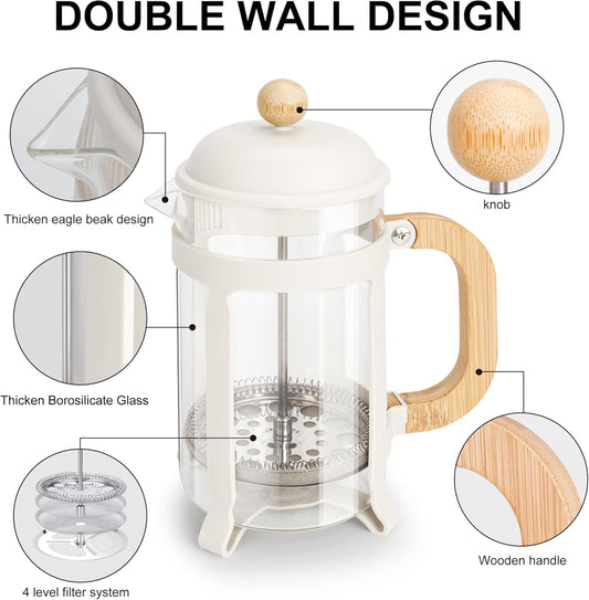 French Press Coffee & Tea Maker – Modern Bamboo & Glass Design