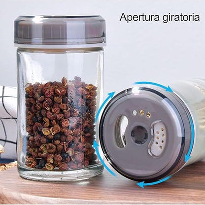 Rotating Spice Rack Organizer – 360° Turntable with 6 Glass Jars & Stainless Steel Lids