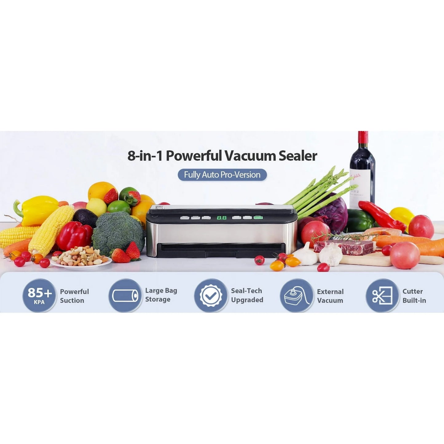 Vacuum Sealer Machine,  Fully Automatic 8-IN-1 Food Sealer