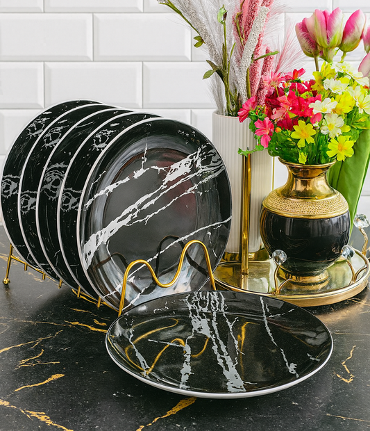 Black Marble Ceramic Plate Set (6pcs)