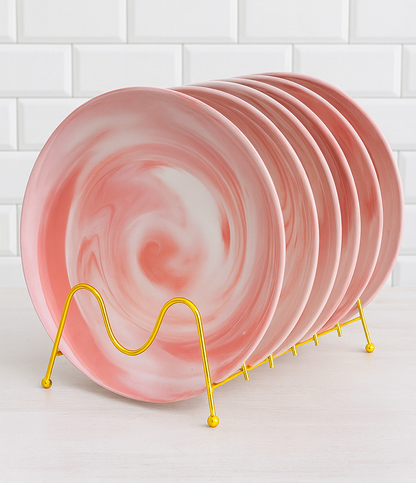 Pink Marble Ceramic Plate Set (6pcs)